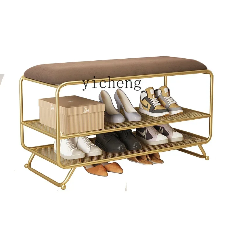 TQH light luxury environmental protection wrought iron shoe stool integrated soft bag can sit slipper rack shoe stool