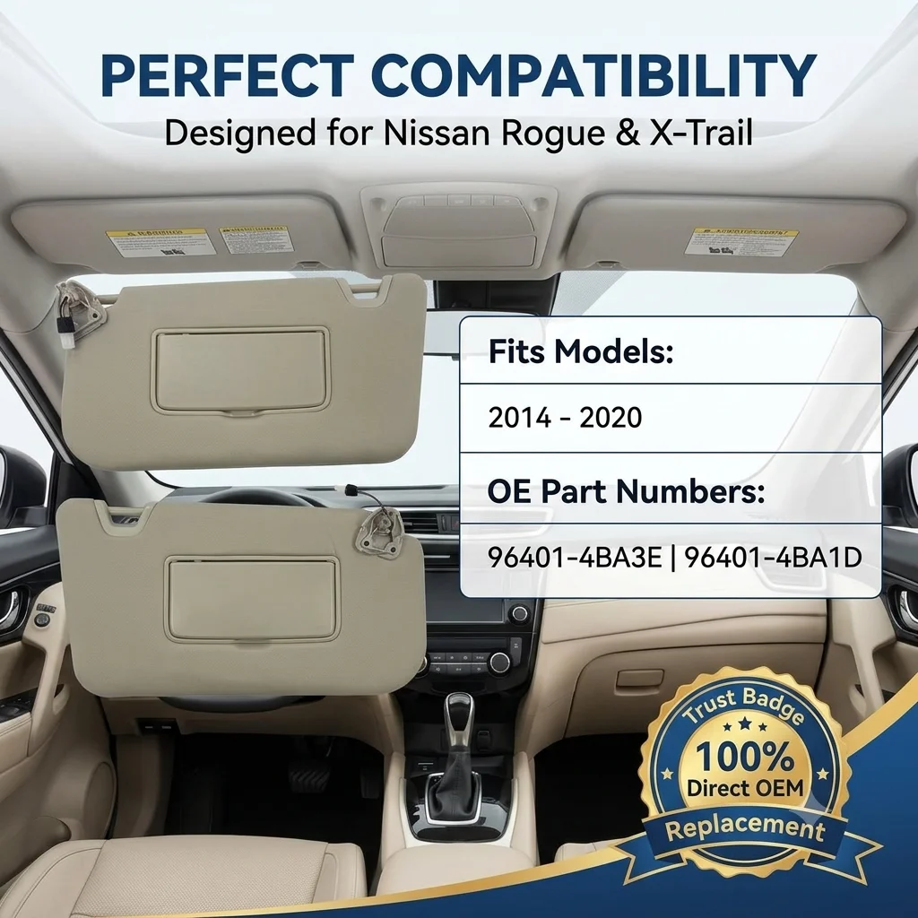Sun Visor For Nissan Rogue / X-Trail 2014 2015 2016 2017 2018 2019 2020 With Mirror Light Car Interior Left Right Side