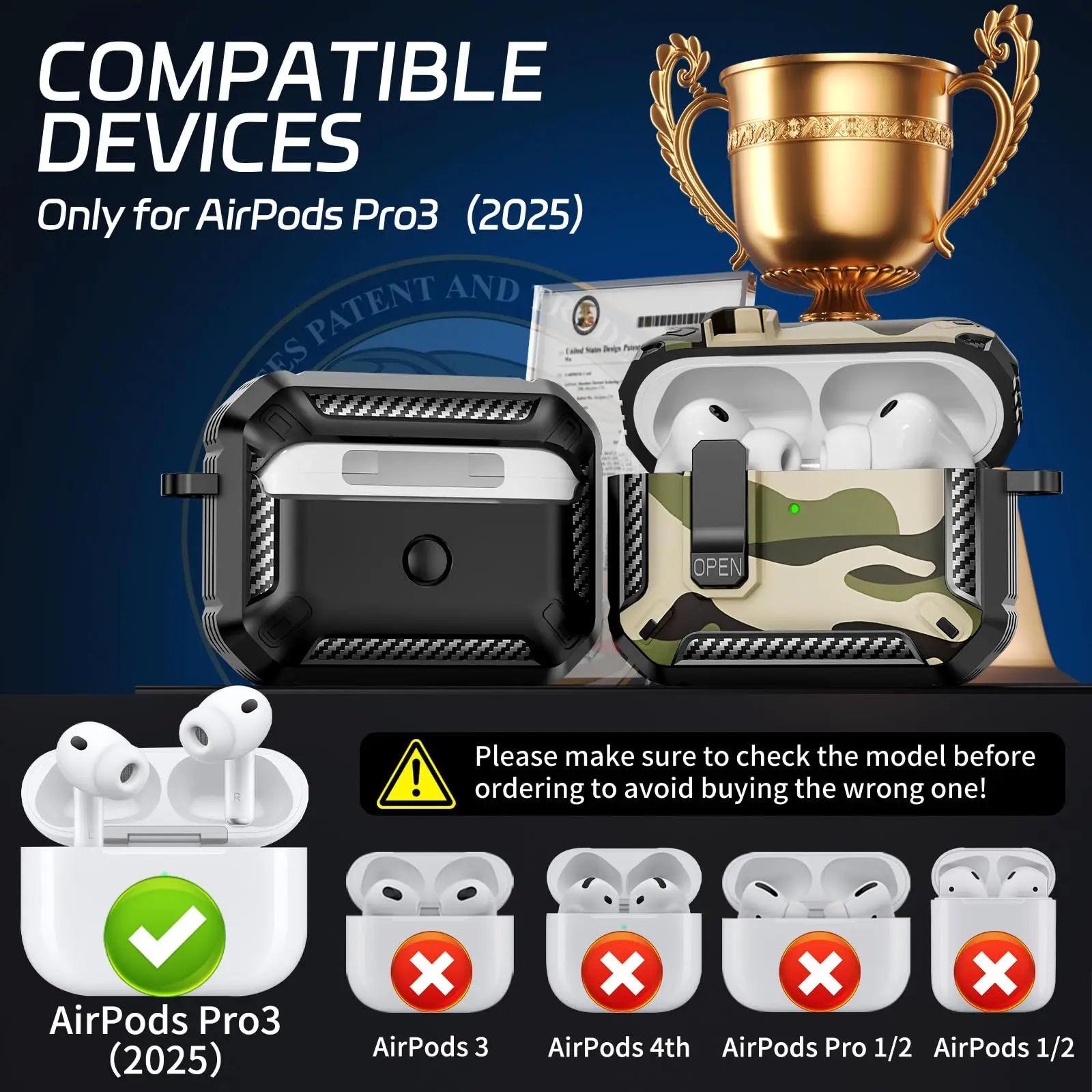 For AirPod Pro 3（2025）Case with Switch Rugged Armor Shockproof Protective Cover Luxury Cases for Men Airpods 5th Generation Case