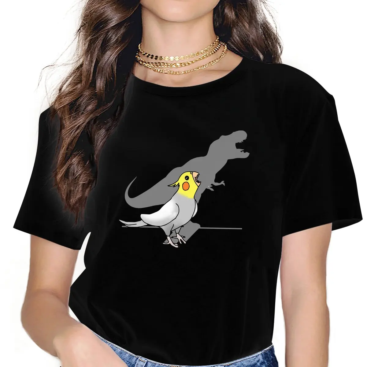 Dinosaur Shadow Women\'s T Shirt Parrot Birds Pet Ladies Tees Harajuku Polyester Tops Basic Tshirt y2k Hipster