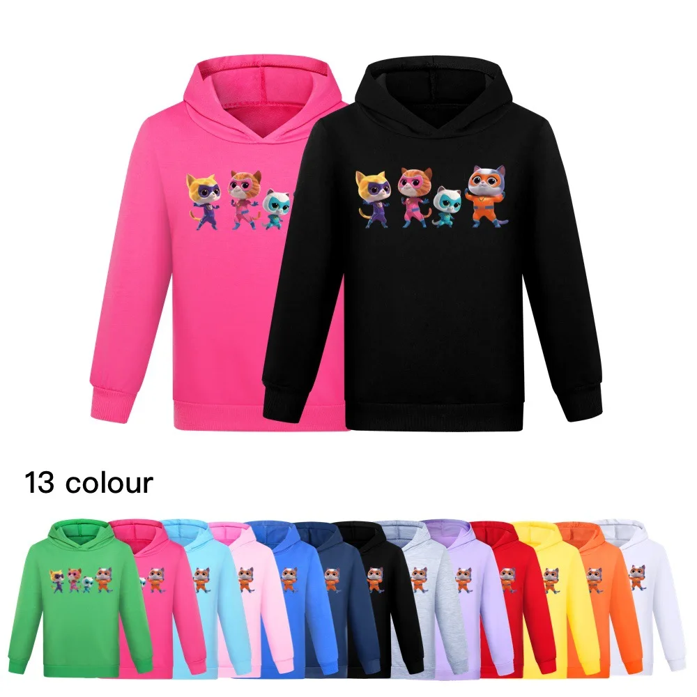 

Super Kitties Hoodie Kids Long Sleeve Coats Baby Girls Supercats Sweatshirt Boys Casual Sweater Children Spring Autumn Clothes