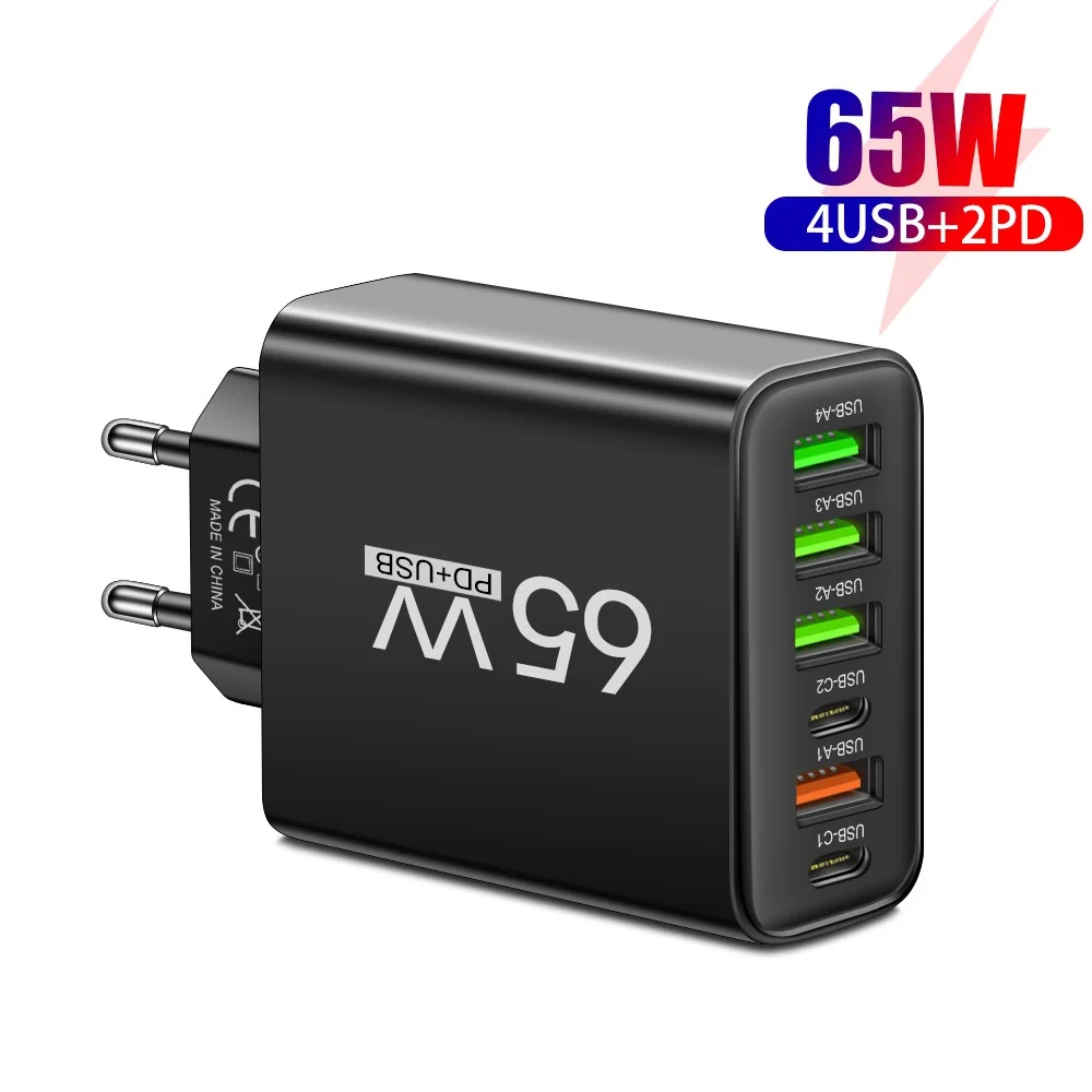 65W Multi Port USB C Charger Fast Wall Charger Adapter For iPhone Samsung Xiaomi Huawei Mobile Phone Quick Charging EU US Plug