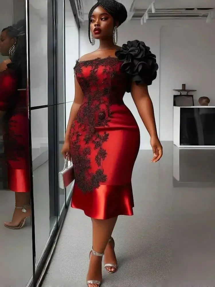 Klassisches, knielanges Ballkleid, rotes und schwarzes Etuikleid, Spitze, Satin, besondere Anlässe, Rüschen, Geburtstagsparty-Kleid, individuell gestaltet