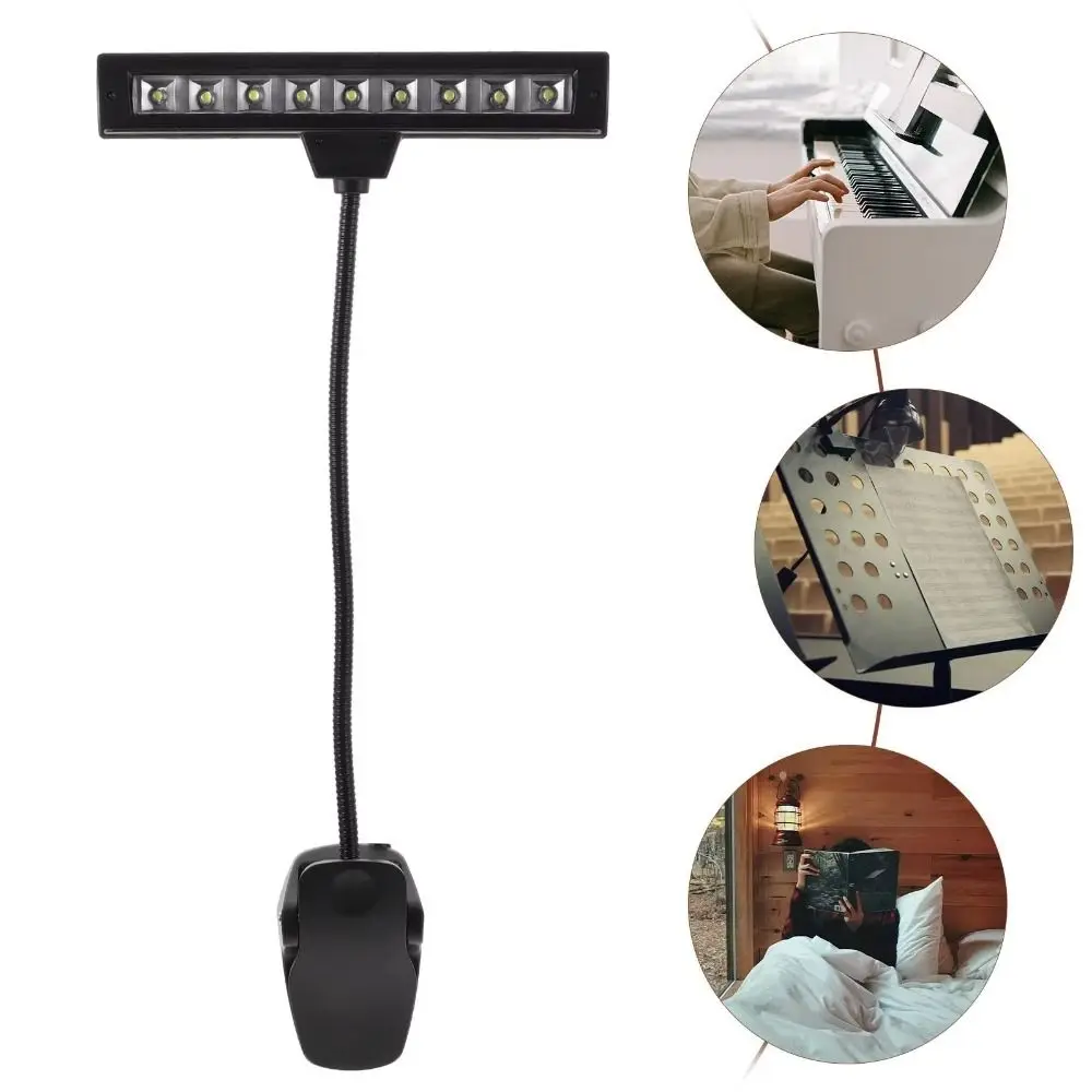 

Durable Black LED Clip Light With 10 Lights Portable Music Sheet Lamp USB Rechargeable Piano Lamp Desktop