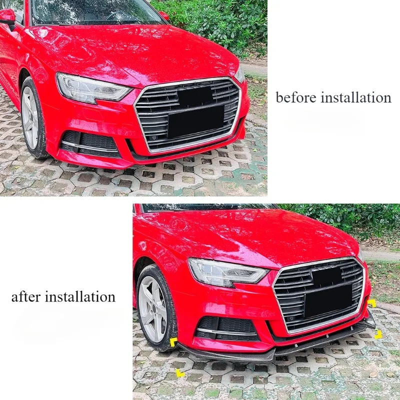 لأودي A3 S3 8 فولت تجميل 2017-2020 خط الجبهة الفاصل الجبهة الشفة و المفسد تعديل الخارجي ABS ترقية التصميم الخارجي #2