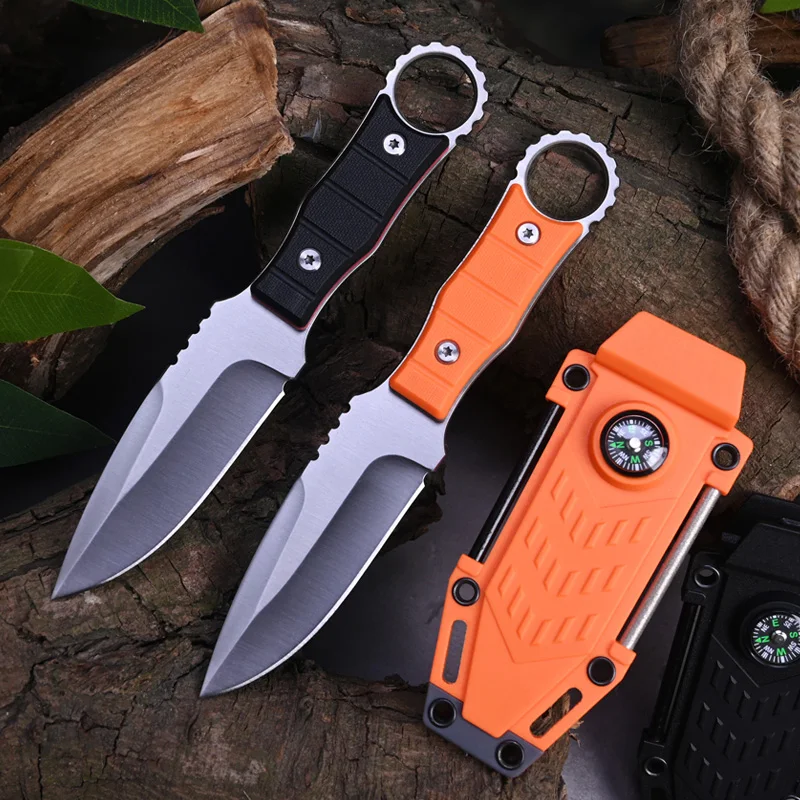 Outdoor Steel High hardness Straight knife Wilderness exploration Self Defense Jungle Hunting and Fishing Tactical Pocket Knives