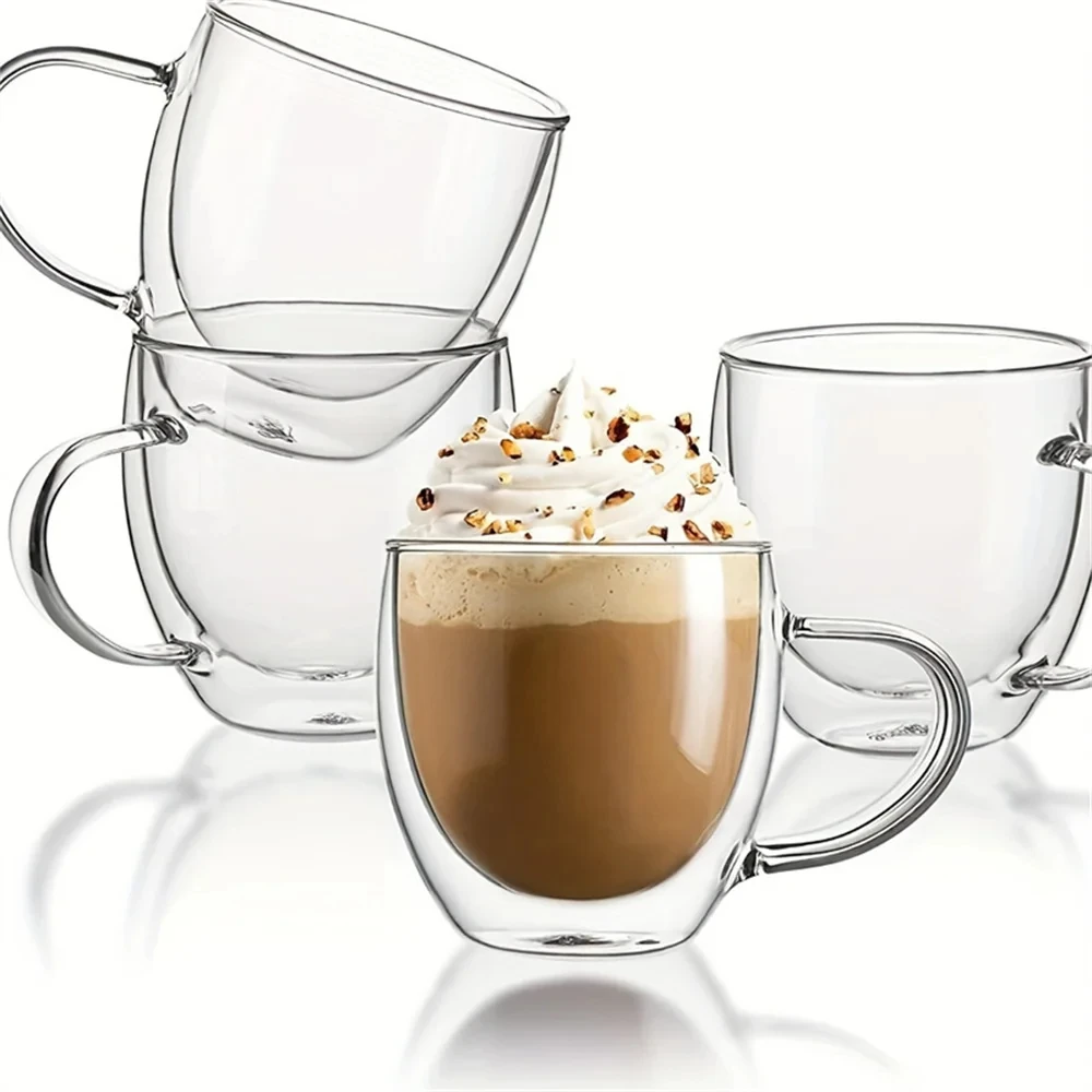

250/350/450ml Premium Double-Walled Borosilicate Glass Coffee Mug with Handle Perfect for Family, Christmas Birthday Party