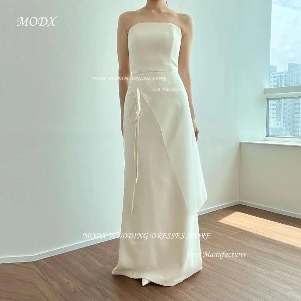 

MODX Simple Ivory A Line Wedding Dresses Korea Photoshoot Strapless Floor Length Bridal Gowns Corset Back Plain Garden