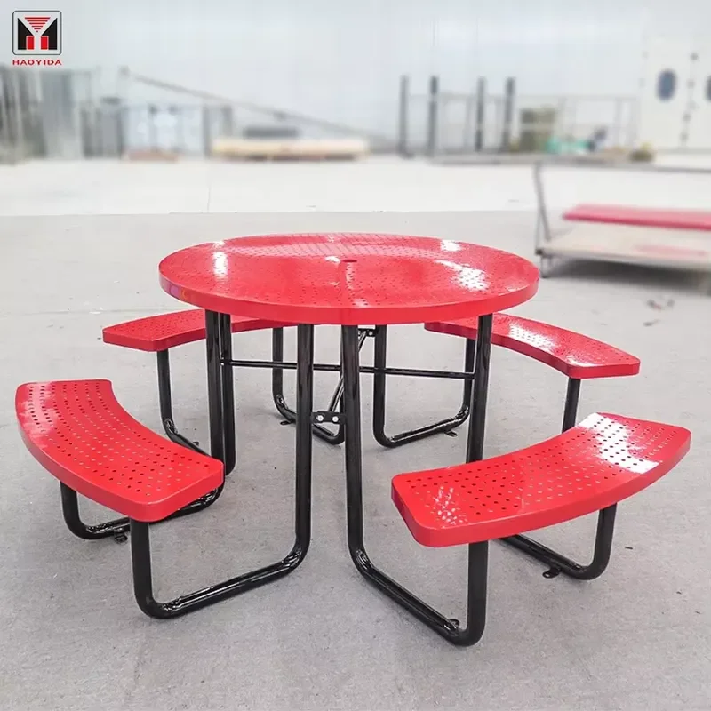 Commercial Outdoor Picnic Table Set Heavy Duty Steel Metal Expansion Dining Furniture for Restaurant Patio Garden Party Use