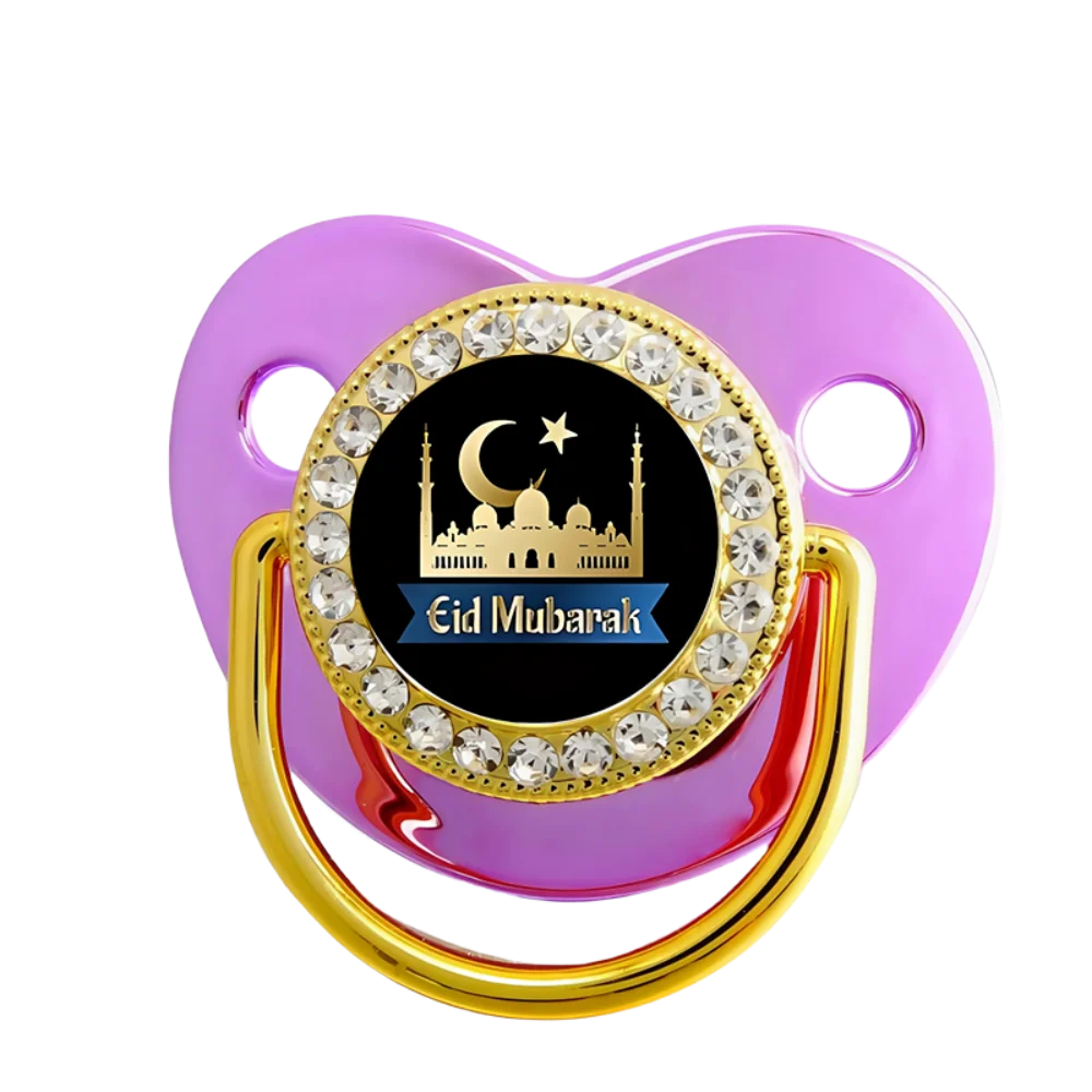

Crescent Moon Mosque Baby Pacifier Bling Rhinestone Pink Soother, Perfect Eid Gift for Newborns