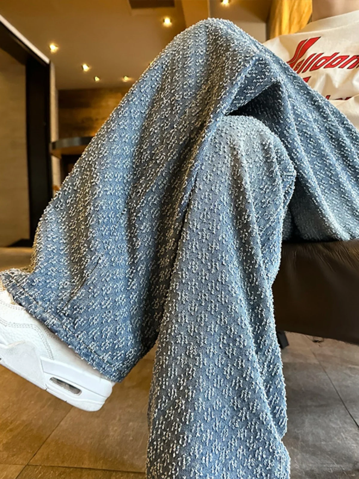 

Мужские джинсы в американском ретро-стиле с вышивкой, прямые, с легким расклешением, модный дизайн, широкие штанины