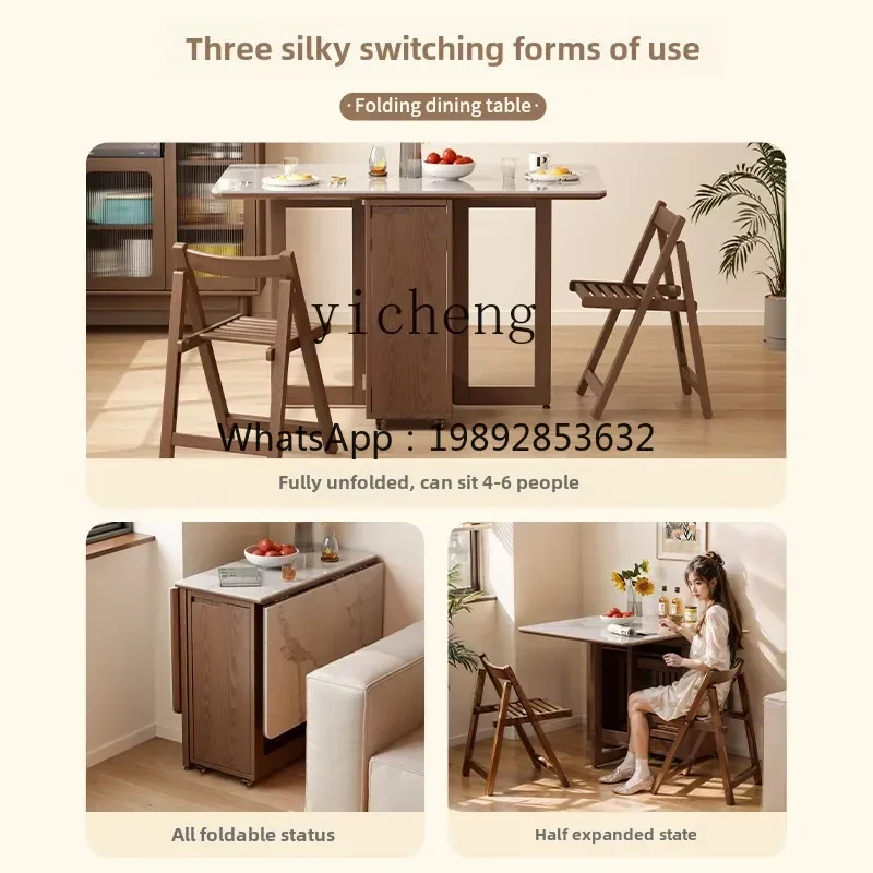 

1ZK rock slab folding dining table household rectangular dining table and chairs multi-functional folding table