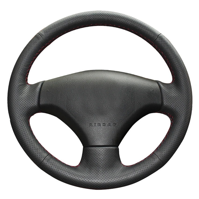 

Black Genuine Leather Hand-Stitched Car Steering Wheel Cover For Peugeot 206 2007-2009 Peugeot 207 Citroen C2