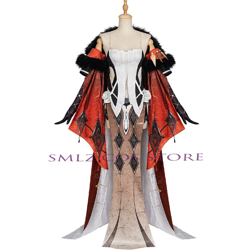 Anime Genshin Impact Fatui Cosplay The Fair Lady Dress Cloak La Signora Uniform Rosalyne-Kruzchka Lohefalter Mask Prop for Woman