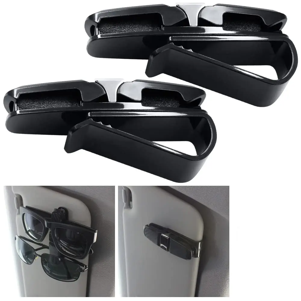 2pcs Car Glasses Case Auto Sun Visor Glasses Holder Sunglasses Clip Card Ticket Holder Pen Case Clip Box Universal Accessories