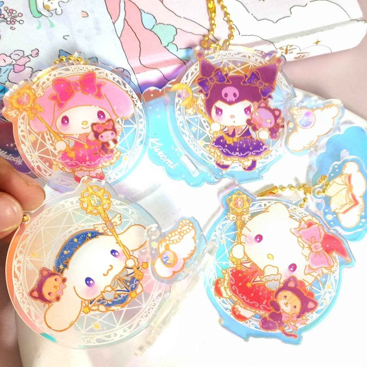 4 styles Laser Cartoon Sanrio Kawaii Figure Cosplay Acrylic Stands Mymelody Kuromi Cinnamoroll Acrylic Key Chain Model