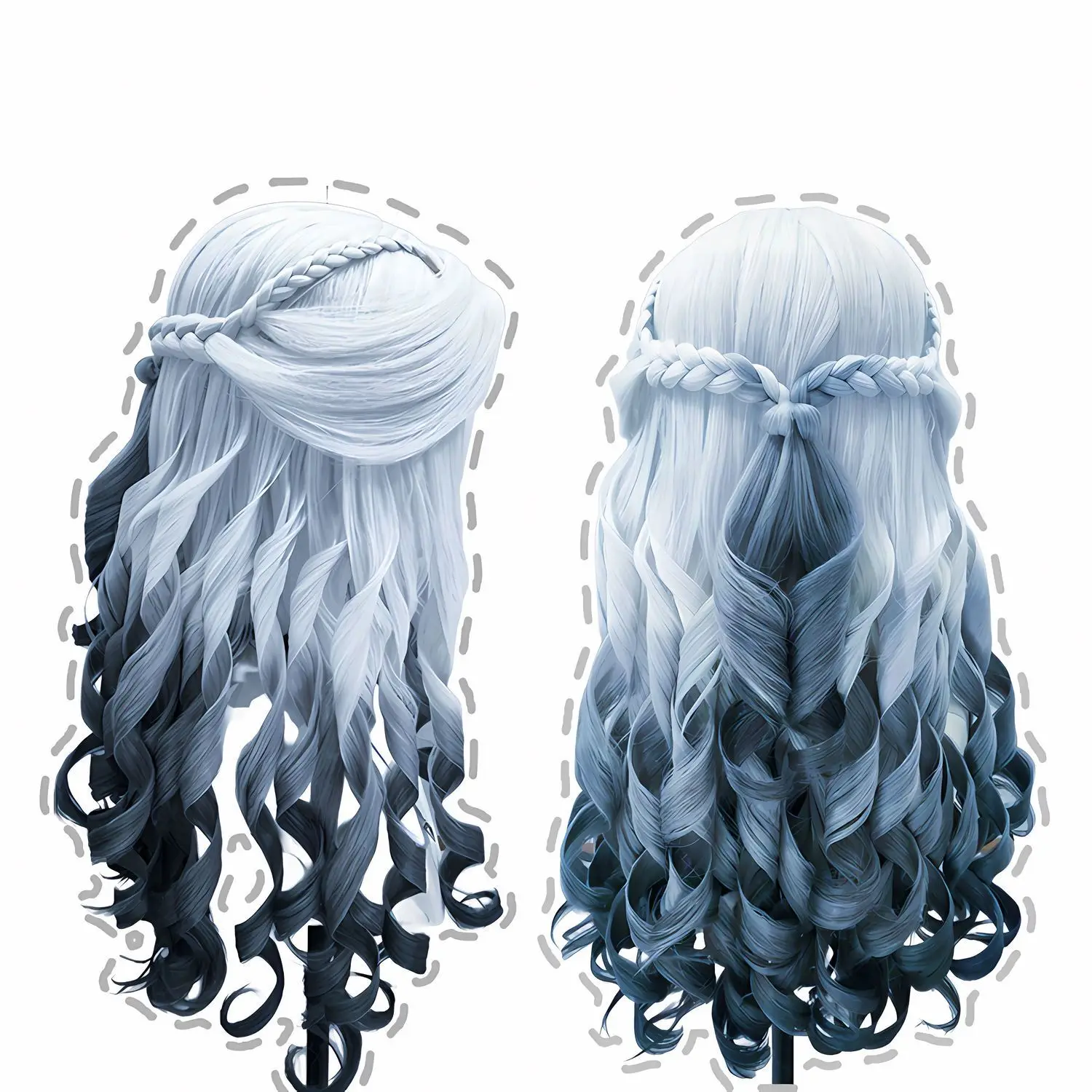 ‌ Identity V 心理学者コスプレウィッグ - ロングカーリーヘアピース、グラデーションブラック合成ウィッグ、ナイトフォールキャラクタープロップ