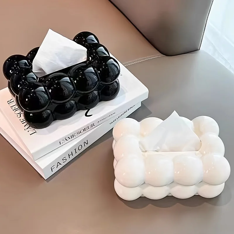 Minimalist Black White Tissue Box Cover Stylish Napkin Dispenser for Bathroom Vanity Countertop Bedroom Living Room Desk Decor