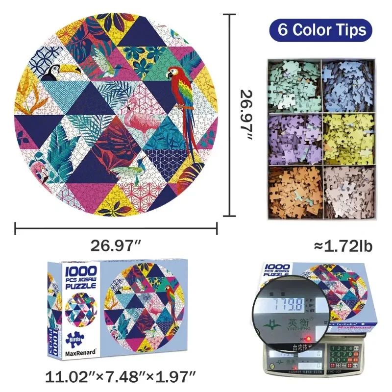 MaxRenard 1000 Pieces Jigsaw Puzzle for Adults Birds Round Animal Circular Home Wall Decor Educational Toy Gift