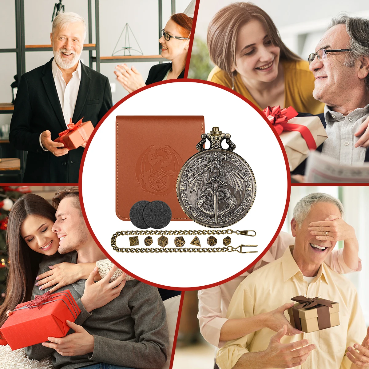 Steampunk البرونزية ساعة الجيب القضية مع 7 قطعة متعدد السطوح DND النرد الخيال التنين تجتاح السيف نمط مجموعة نرد صغيرة مع حقيبة #6