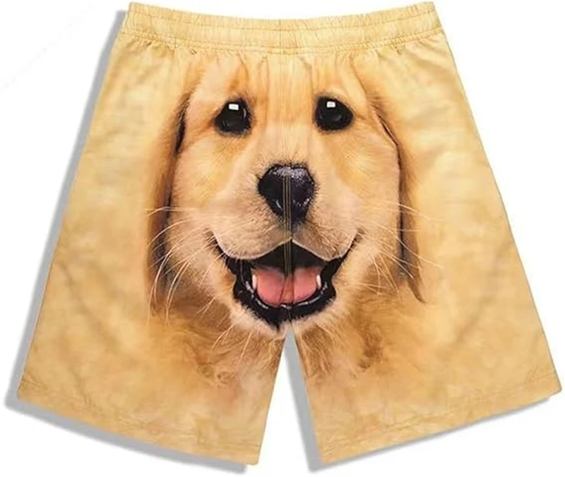 Men Daily Casual 3D Golden Retriever Dog Print Beach Shorts Drawstring Quick Dry Lightweight Summer Surf Swimming Board Shorts