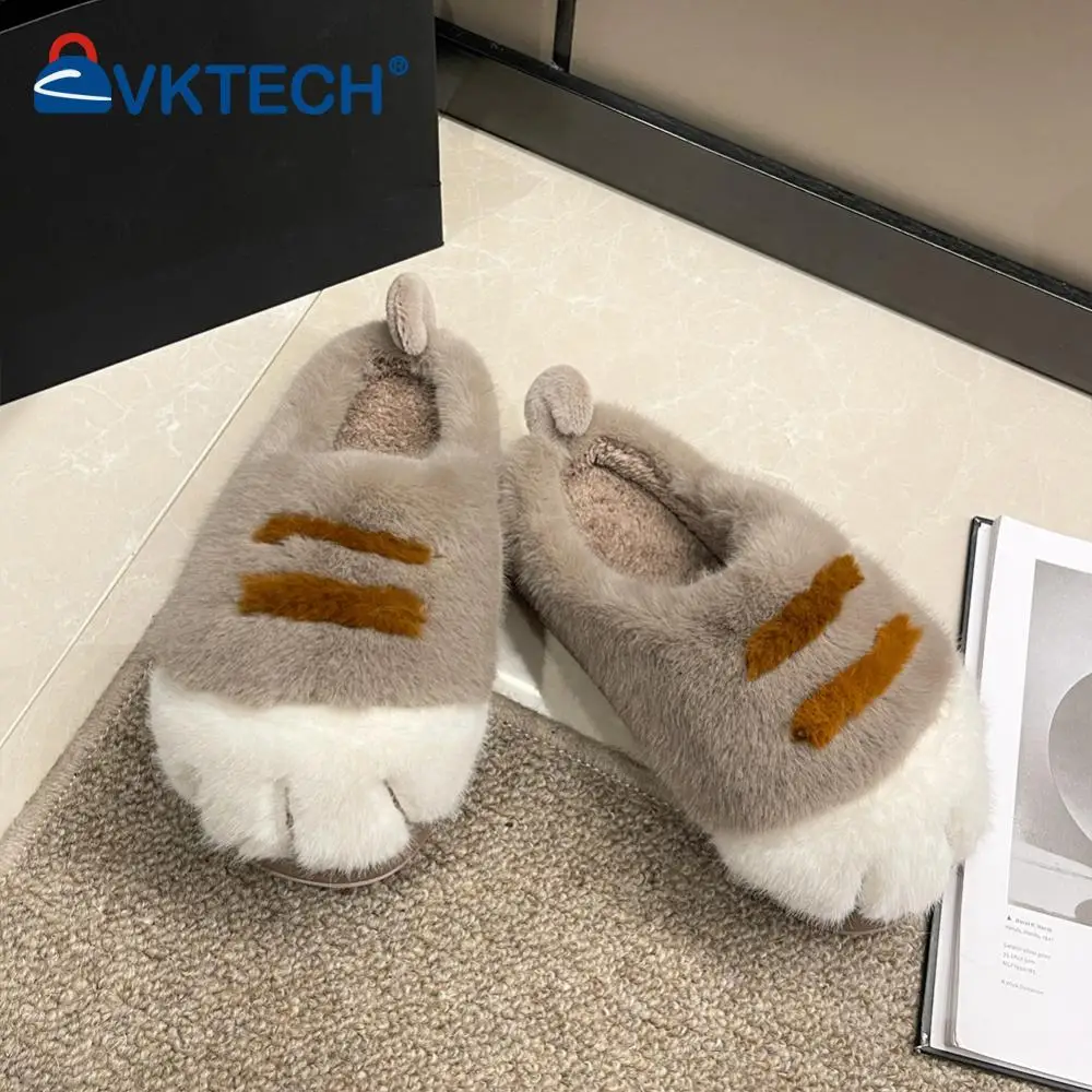 3D Cat Paw Plush Slippers Warm Slip-on House Shoes Anti Slip Fluffy Home Slippers Furry Paw Couple Slippers for Indoor Bedroom