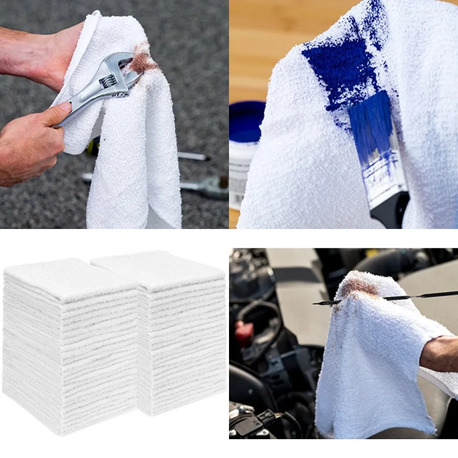 

Multipurpose Cotton Terry Cleaning Towels for Home, Car, Automotive, and Garage Cleaning Supplies, 14 Inches x 17 Inches, White, 48 Pack