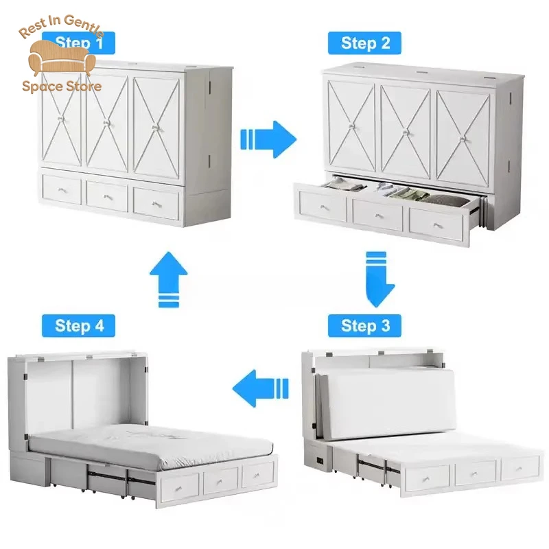 Full solid wood folding Expansible bed Murphy Wall cabinet Small apartment practical stretching Invisible