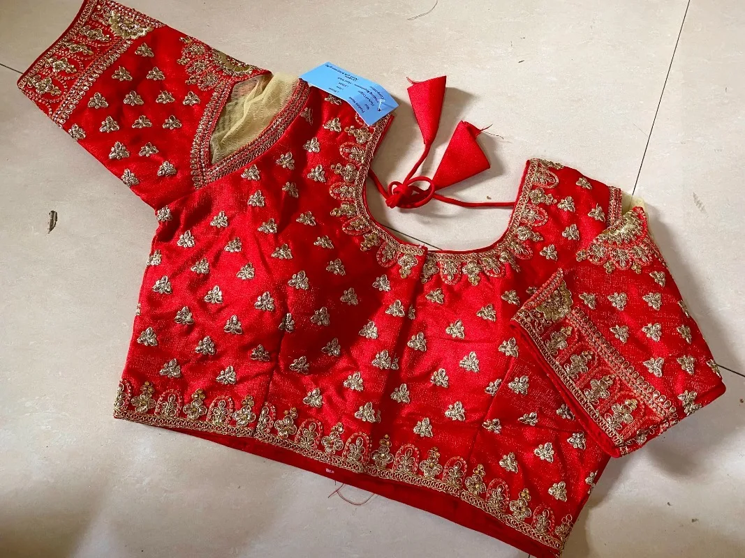 Choli Women's Short-sleeved Blouse Indian Sari Matching Short Tops Belly Dance Performance  Red Yellow Inelastic India Clothing