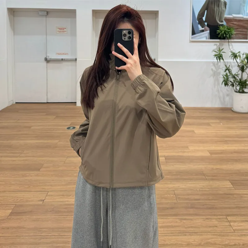 

Высокоэластичный женский джет с защитой от ультрафиолета, повседневный весенне-осенний длинный воротник-стойка, стандартный тонкий