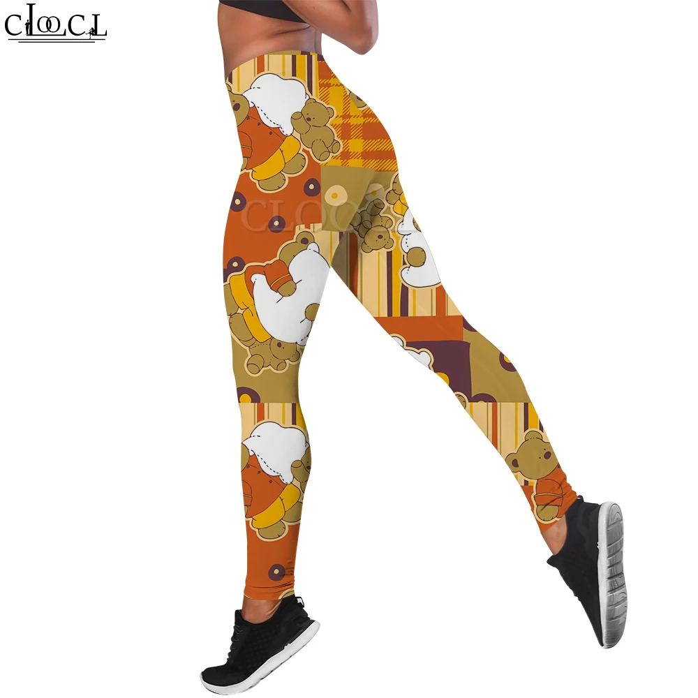 Pantalones CLOOCL, mallas ajustadas sin costuras para mujer, medias largas de cintura alta, mallas con estampado de oso de flores, pantalones suaves para correr y Yoga