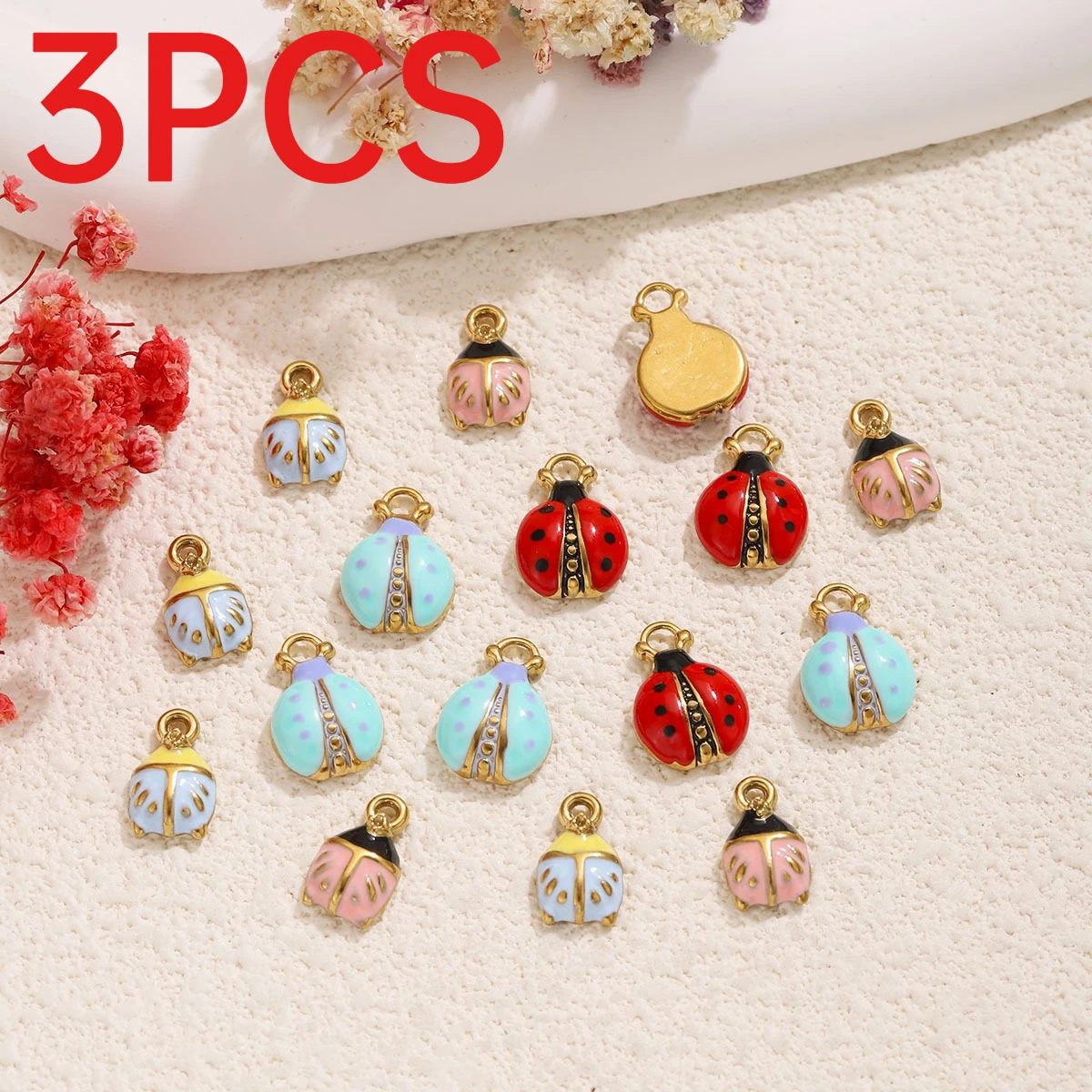 3Pcs Enamel Cartoon Insect Ladybug Charms Stainless Steel Pendants For DIY Necklace Bracelet Jewelry Findings