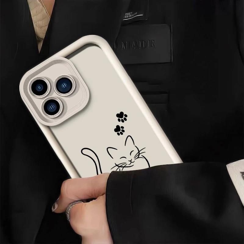 Drawing Sketch Line Cat Case For Infinix Hot 70 50 40 60 Pro Plus 30i 9 10 11 12 20 Play Soft Silicone Drop Resistant Cases Etui - view 3