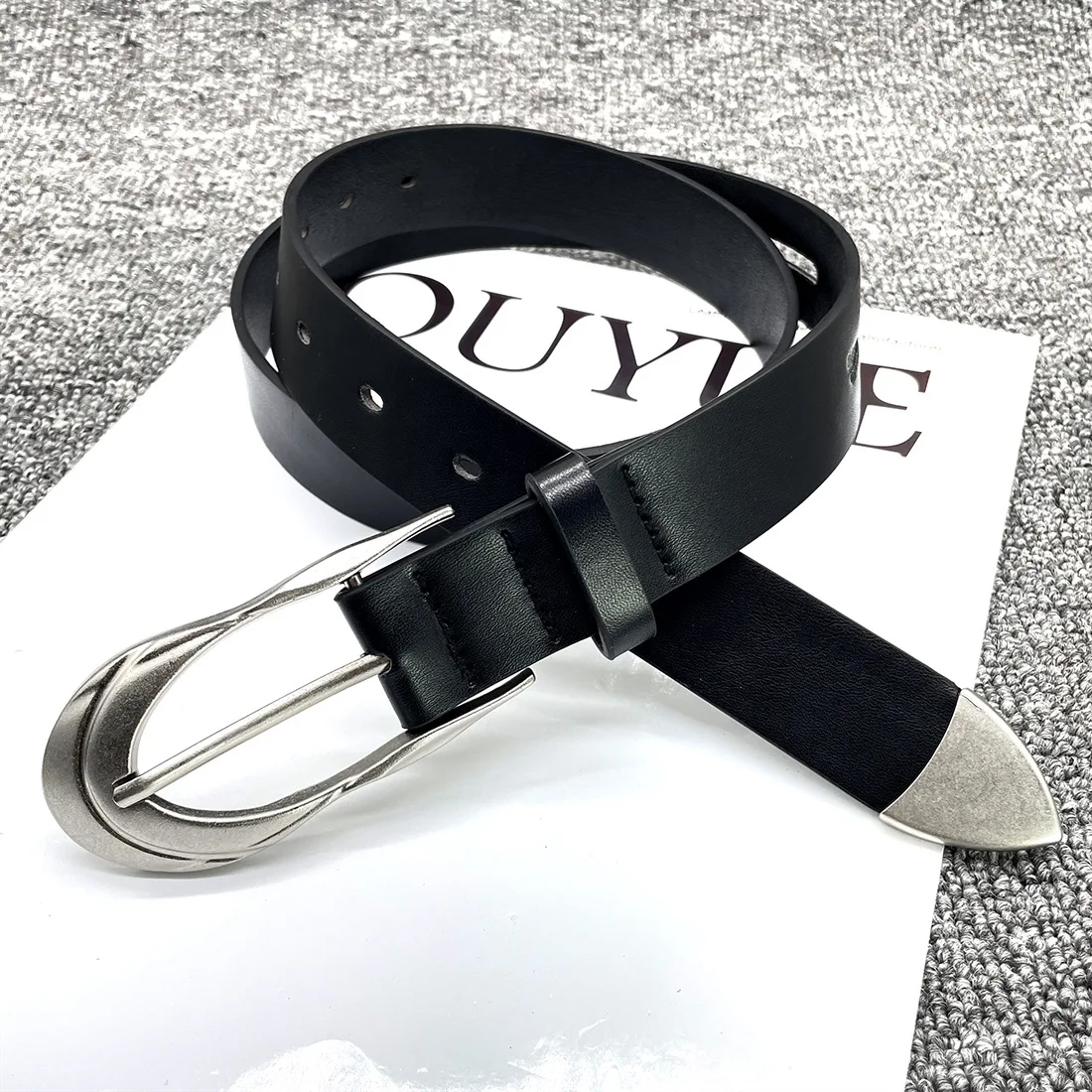 New Exquisite,Women WESTERN SLIM Pin-buckle High-end and Versatile Business Commuting Fashion Women's Leather 2.3 cm Black Belt