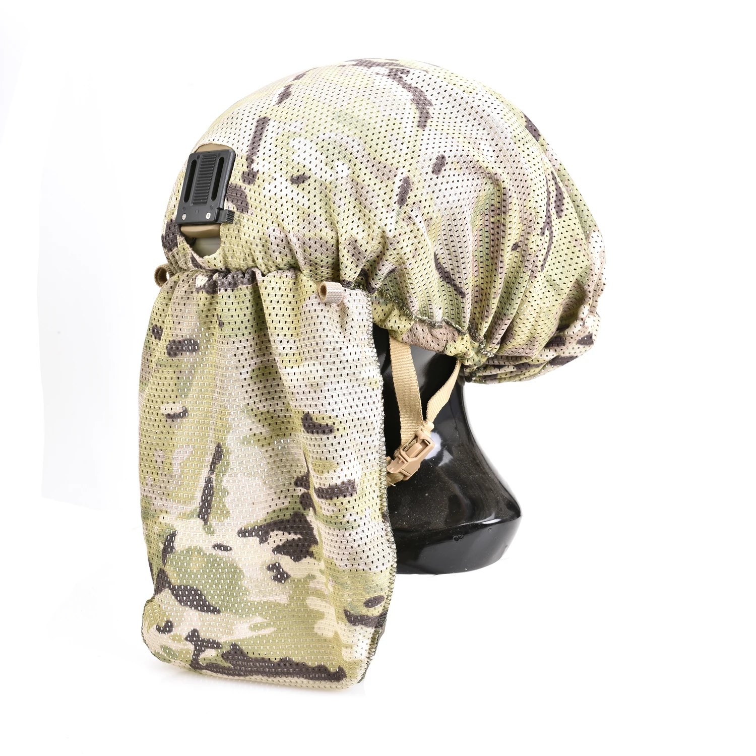 Tactical Low Visibility Helmet Cover with Face Curtain Mask, Breathable Anti-IR Mesh for Tactical Helmets