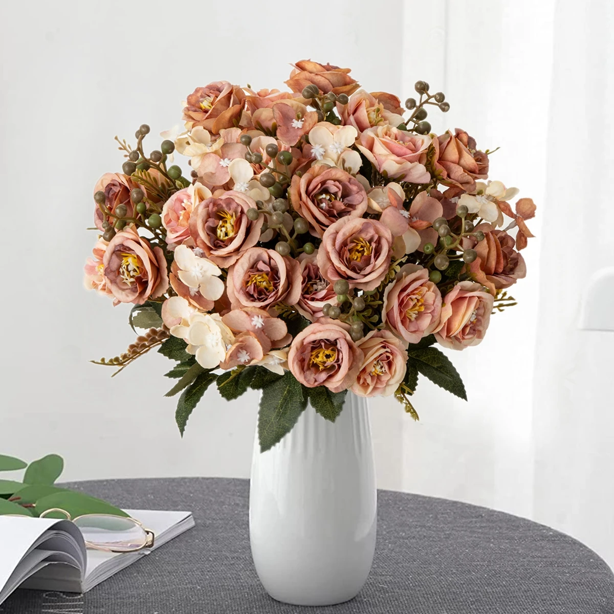 1 قطعة ورود مقلدة، عيد الحب، الزفاف، عيد الأم، عيد الشكر، الربيع ديكور المنزل الداخلي والحديقة الخارجية #4