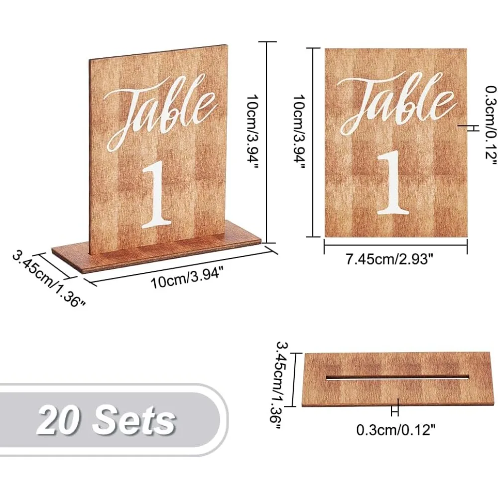 20 Sets Table Numbers Rectangle Wooden Sign Wedding Table Numbers with Wooden Base Rustic Wedding Centerpieces