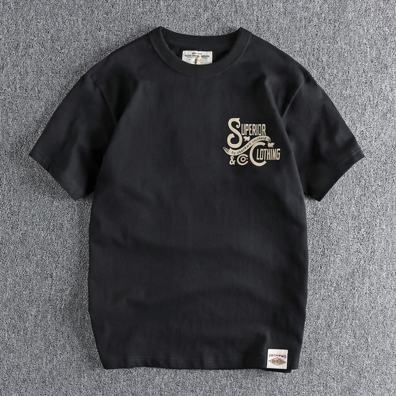 

Creative Letter Large Print Short Sleeve T-Shirt Men High Weight Pure Cotton Comfortable round Neck Half Sleeve Top