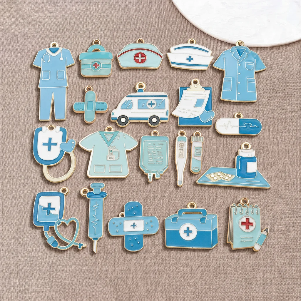 5/20pcs Alloy Medical Pendants (Enamel Coated) – Doctor/Nurse Inspired Charms for Handmade Necklaces & Keychains Supplies