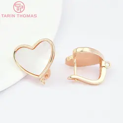 (5598) 2PCS 17x17.5MM 24K Gold Color Brass and Shell Heart Earring Clip High Quality DIY Jewelry Making Findings Accessories