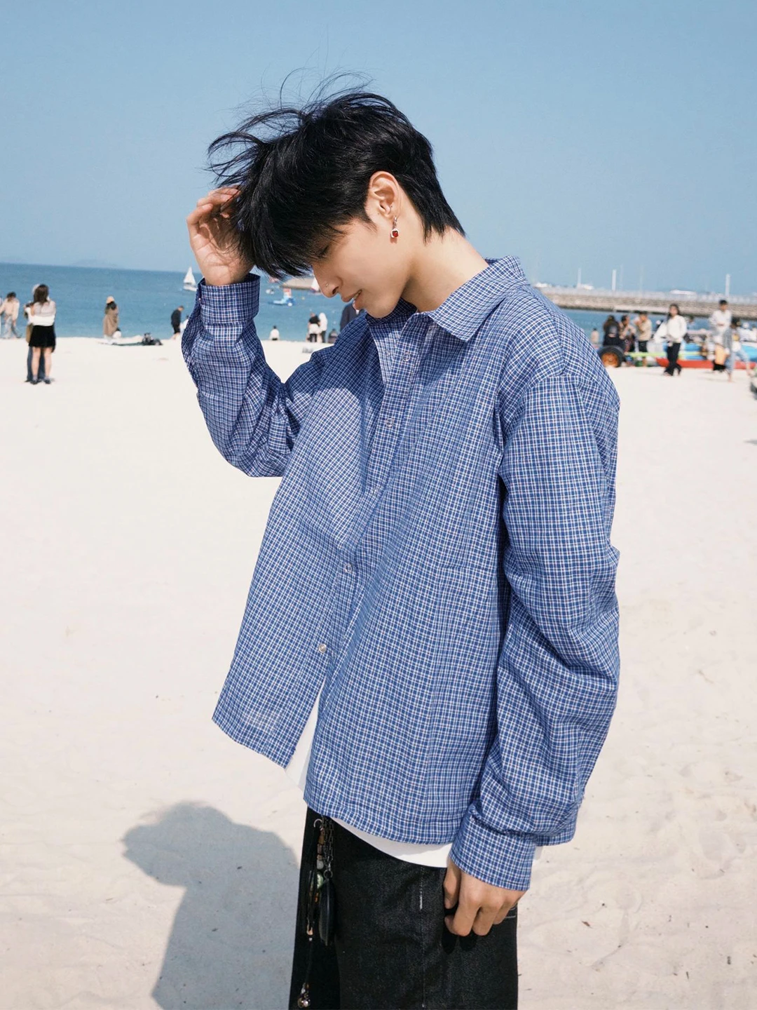 

Мужская летняя тонкая рубашка Cleanfit синяя в клетку с длинным рукавом, пляжный наряд, защита от солнца, повседневная рубашка-пальто на весну