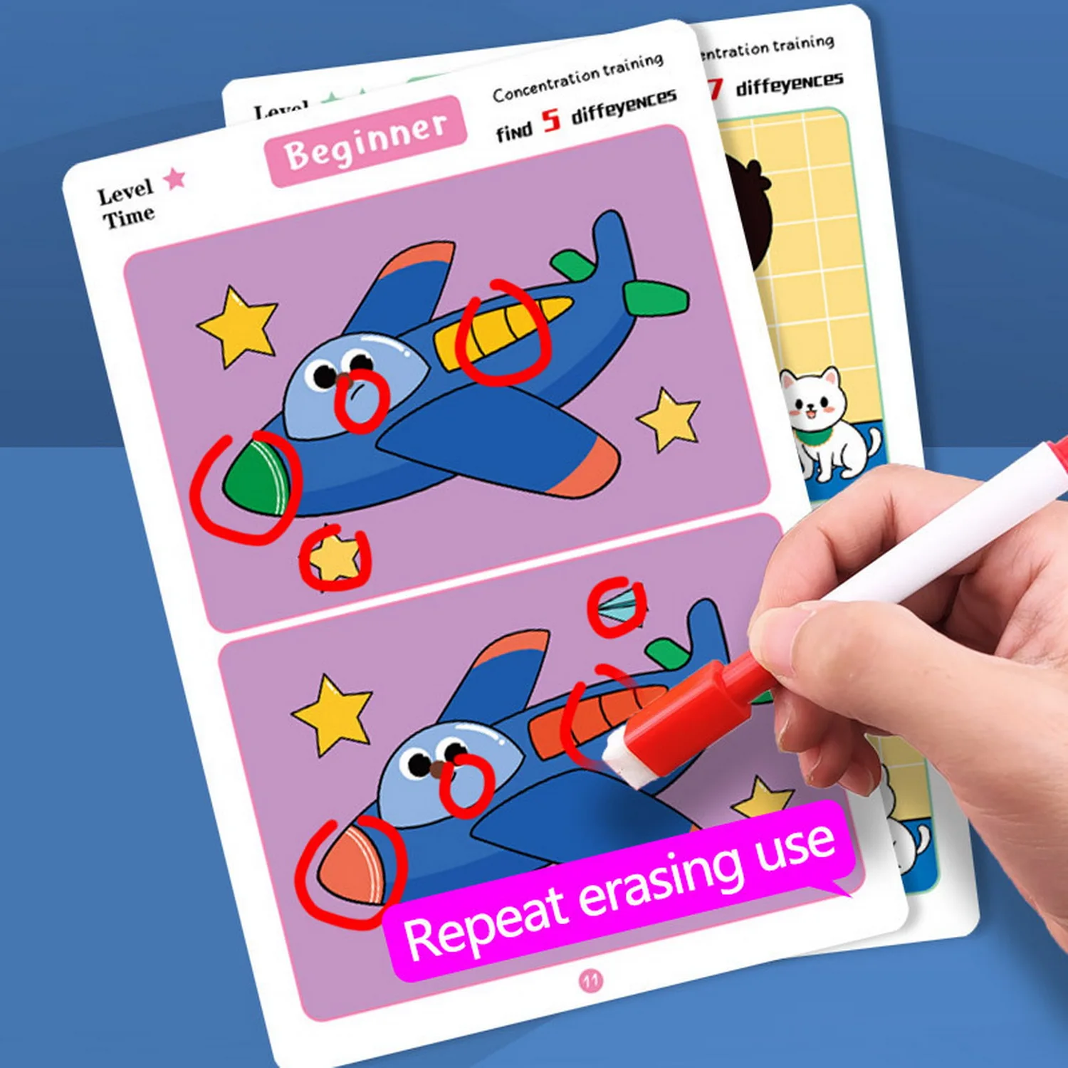 Concentration Training Cards  An Educational Reusable Wiping Paper For Focus On Finding Differences 3 Kind Of Level Available