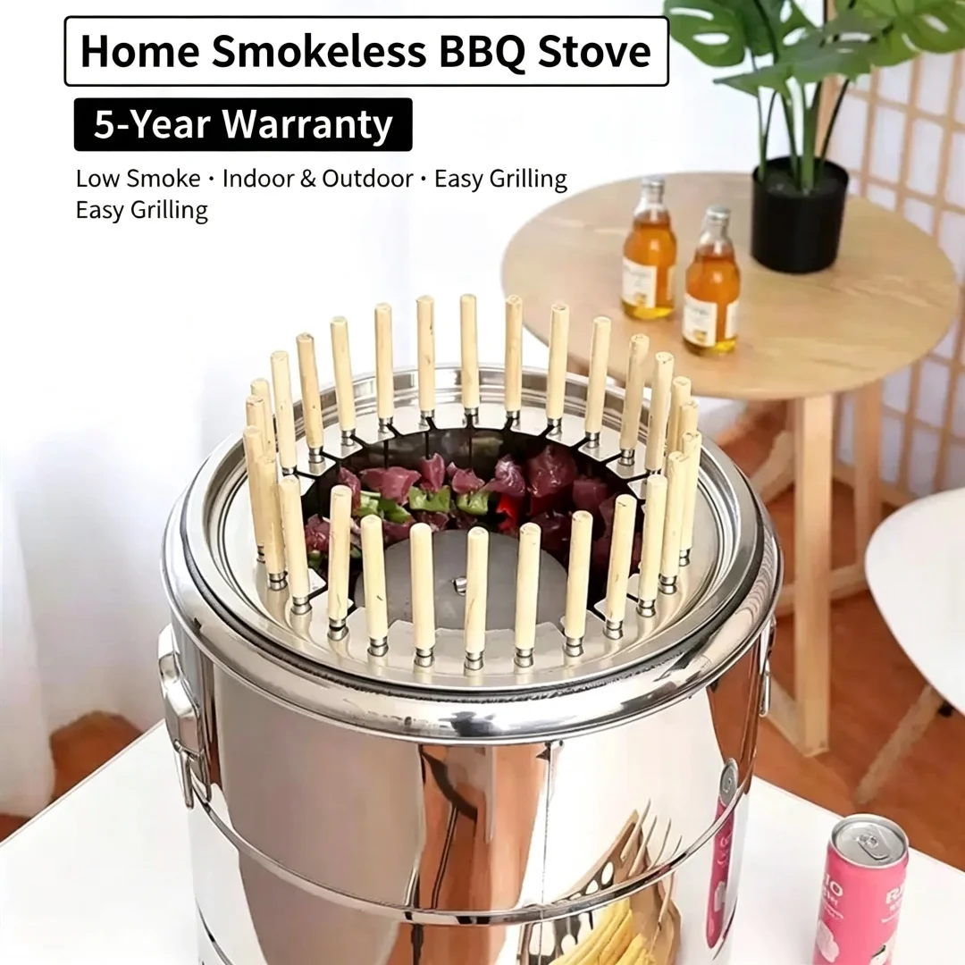 Household Smokeless Round BBQ Hanging Grill Set, Multi‑Purpose Charcoal Roaster for Outdoor Picnic
