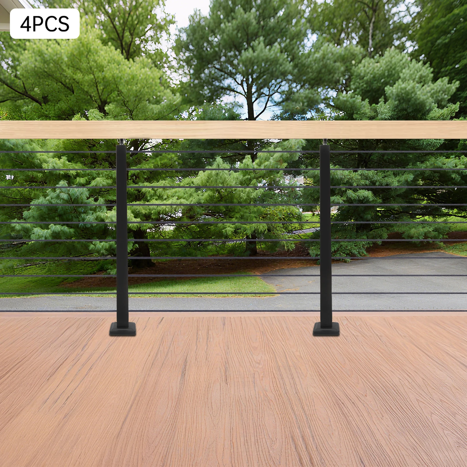 4-Piece Stainless Steel Deck Railing Posts, 36 Inch Adjustable Top Mount w/ 10 Holes, 220 lbs Max Load for Cable Railing Systems