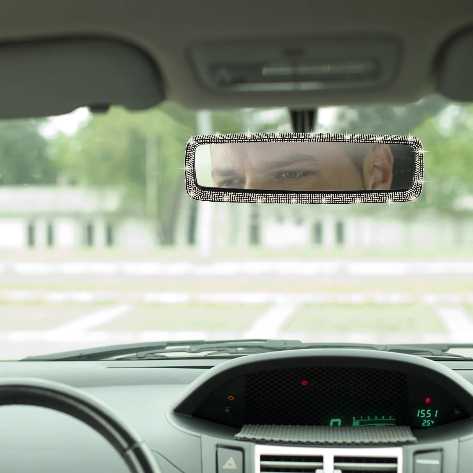 

Rhinestone Car Rearview Mirror Bling Interior Rear View Mirror Wide Angle Anti Glare Anti Distortion Safe Driving
