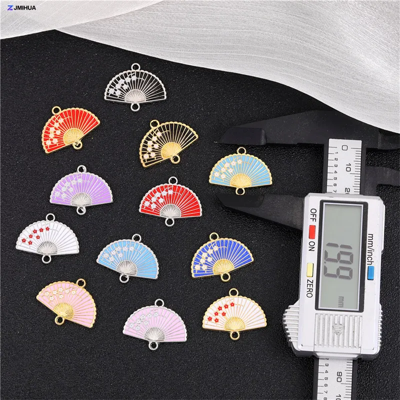 15pcs Enamel Fan Charms Connector Sakura Pattern Pendants For Crafts Jewelry Making DIY Bracelets Earrings Accessories