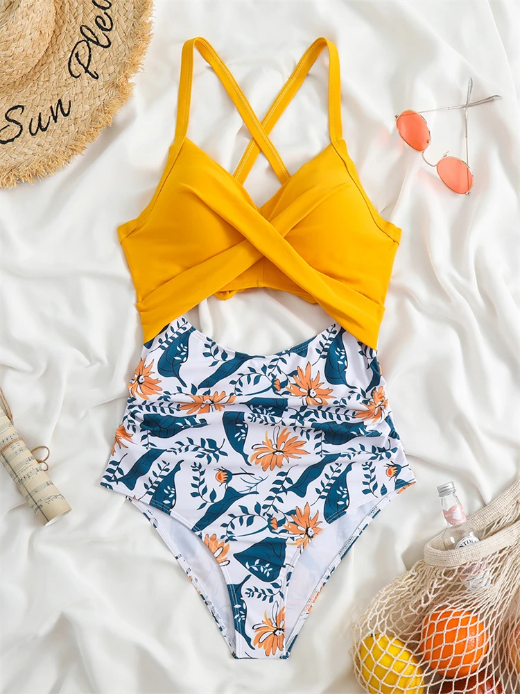 One Piece Women Swimsuit 2024 New Solid Print Sling Swimwear Hollow Out Sexy Bodysuit Monokini Summer Beach Bathing Suit Female