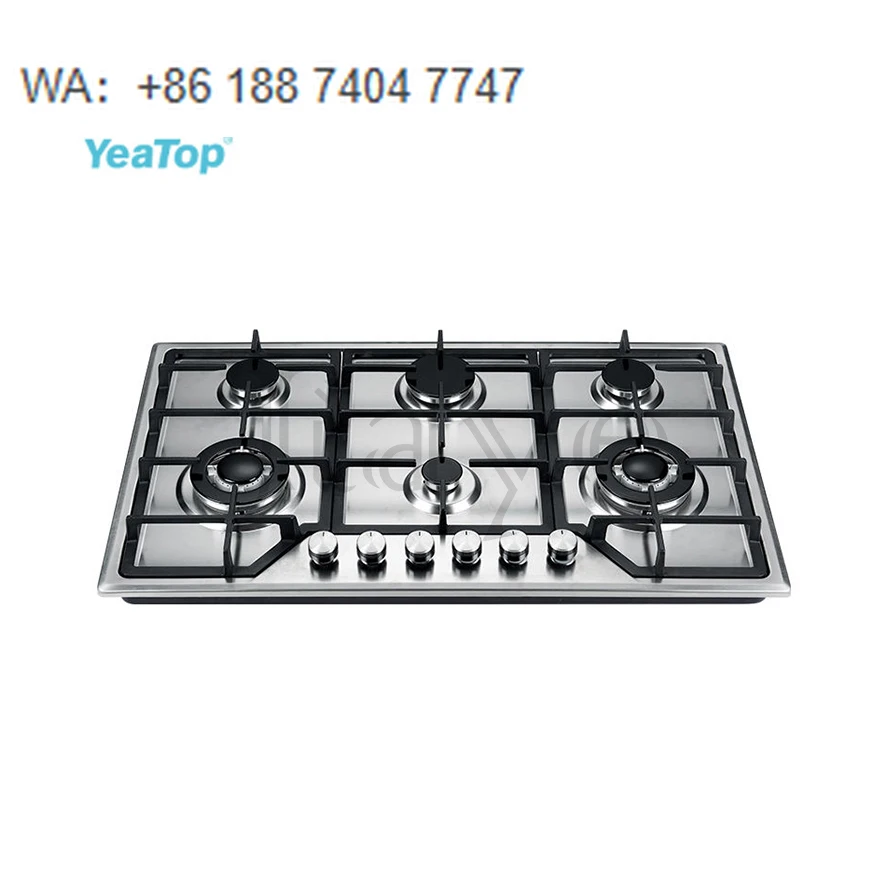 

6 Burner Built-in Gas Cooktop, Stainless Steel Surface, High Efficiency Burners, Perfect for Family & Commercial Kitchens