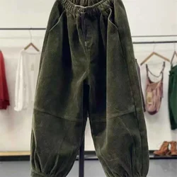 Ladies Large Size 4XL Corduroy Pantalons 2024 Female High Waist Add Velvet Casual Trousers Winter Women Loose Fit Lantern Pants