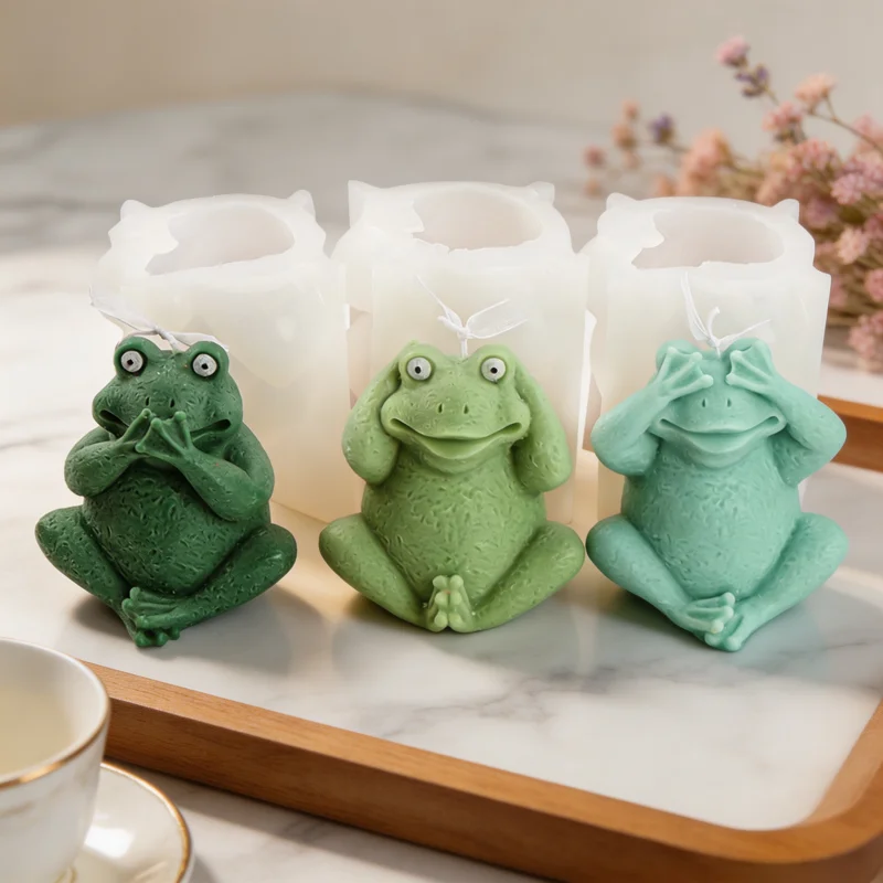 Three Wise Frog Silicone Candle Molds 3D 'See No Evil, Hear No Evil, Speak No Evil' Frog Sculptures Aromatherapy Mold Home Decor